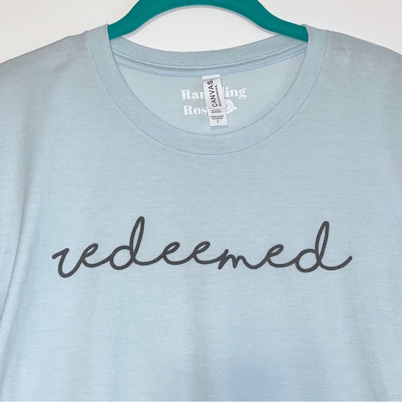 “Redeemed” Light Blue Christian Graphic Tee T-Shirt Women’s Size Large - Picture 3 of 3